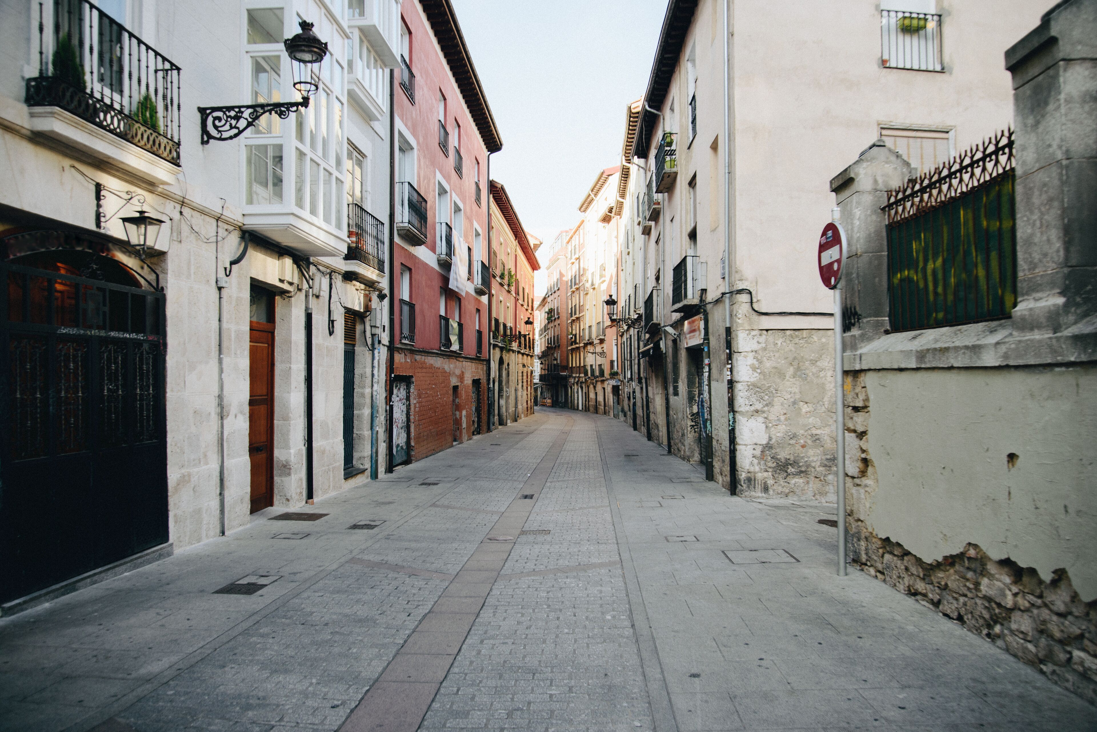 Empty street of the old historical center in Burgos, Spain