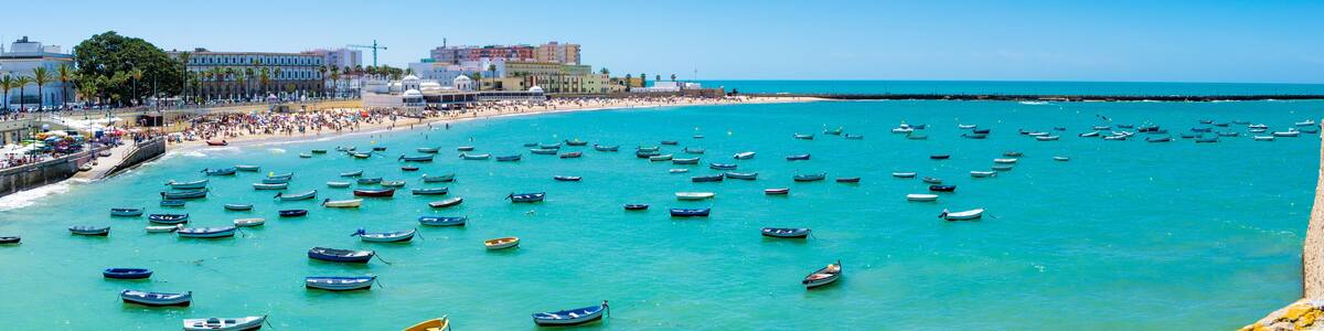 Boats docked in the Spanish bay of Cadiz