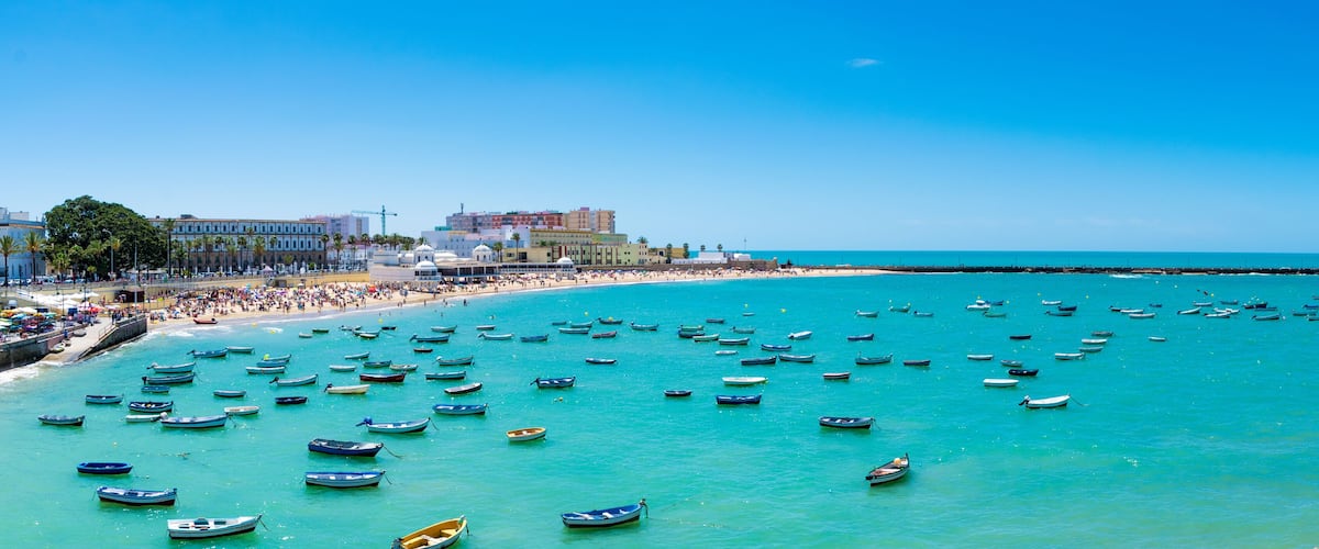 Boats docked in the Spanish bay of Cadiz