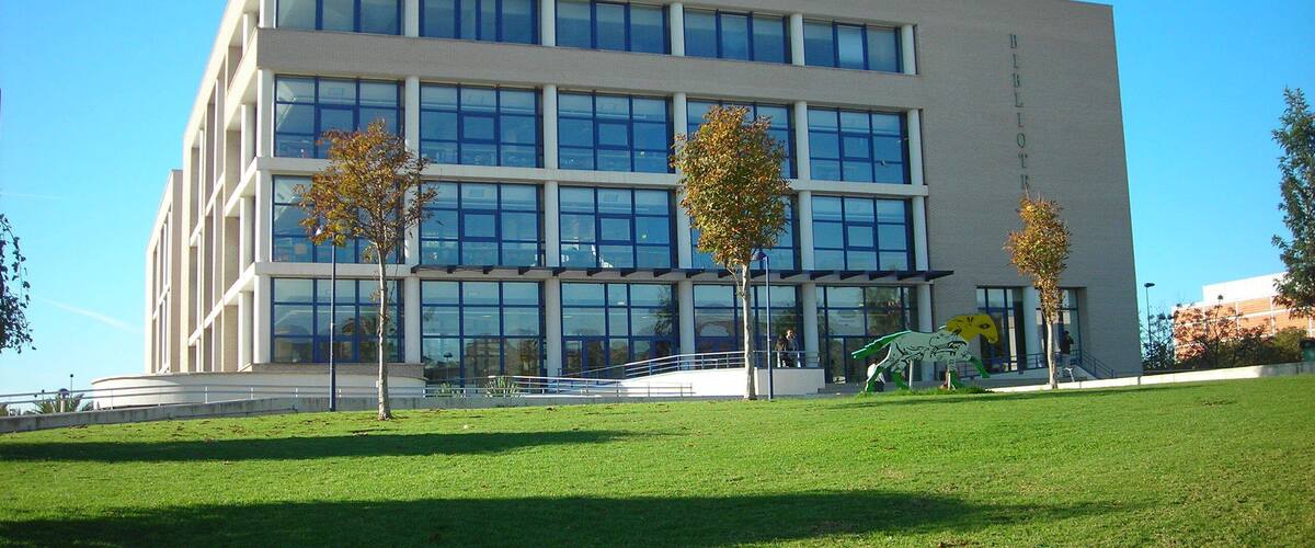 La Biblioteca, és un dels edificis més fantàstics que hi ha, els estudiants podem anar a fer treballs a les cabines, a estudiar, agafar llibres, a la sala d'ordinadors, al CAL a aprendre alguna llengua... i un llarg etcètera. I sinó vols fer res en concret, pots estirar-te una estona a la gespa deixant que passe el temps.