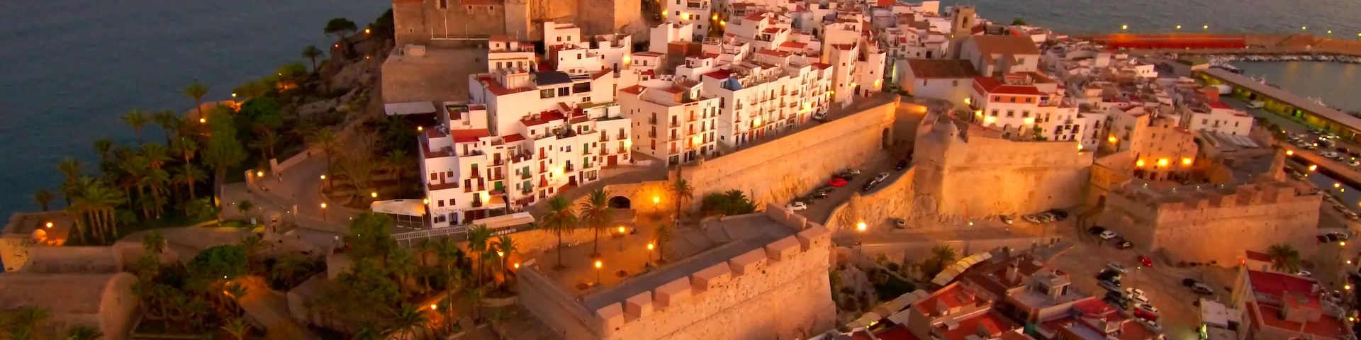 A coastal city with a prominent castle, narrow streets, and a mix of historic and modern buildings.