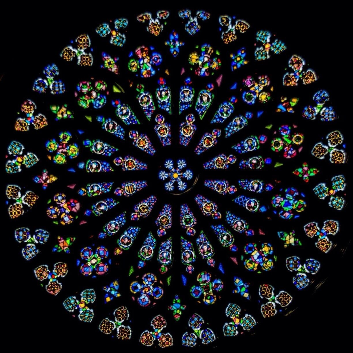 Stain glass window in the basilica Santa Maria pi really nice church in the gothic area of Barcelona