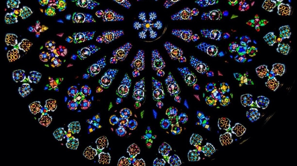 Stain glass window in the basilica Santa Maria pi really nice church in the gothic area of Barcelona