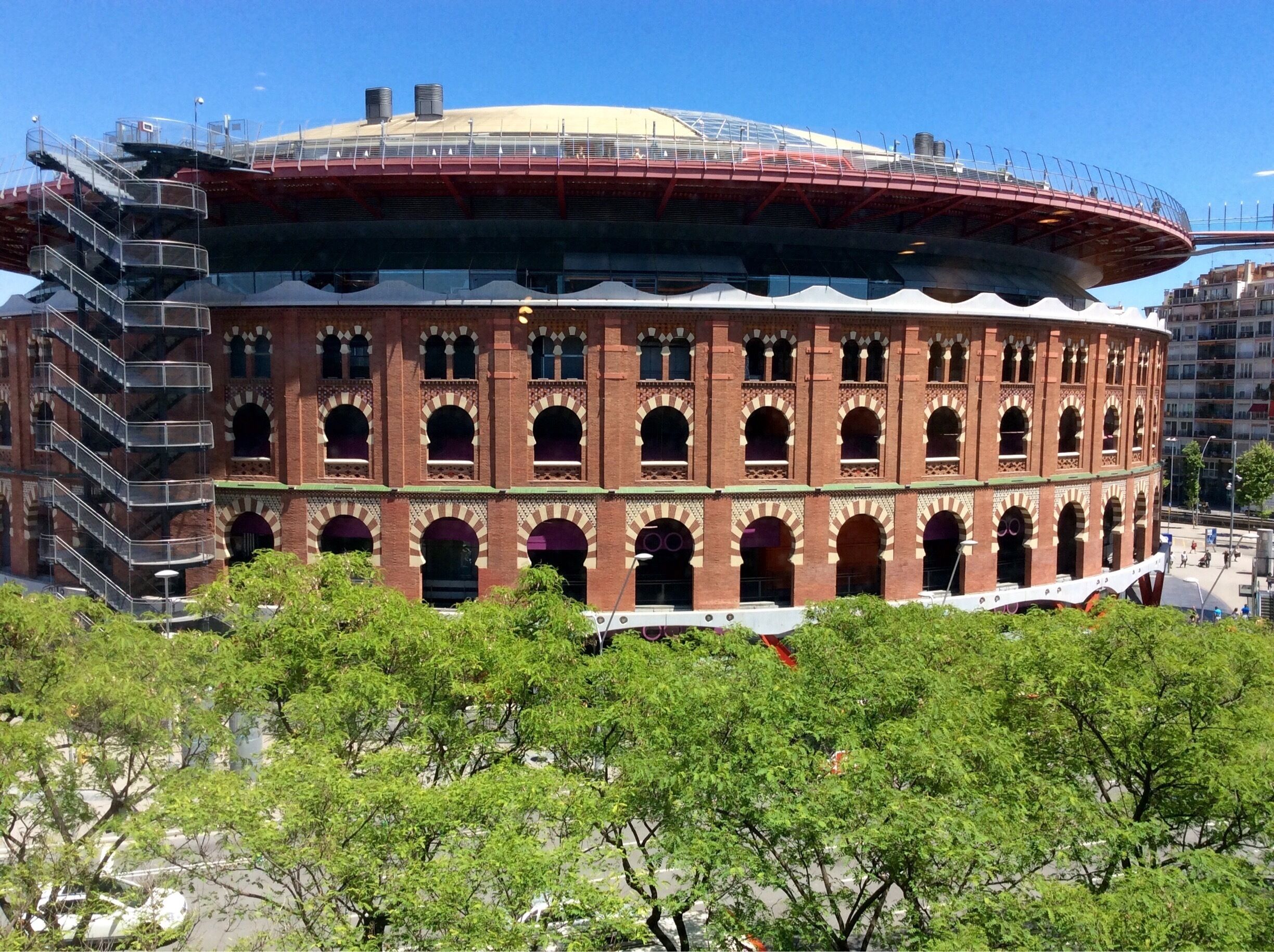 Old Bull fighting arena converted into a mall in Barcelona Spain...