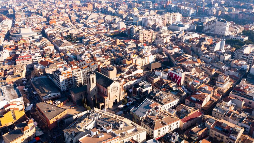 Aerial photo of Granollers with view of residential buildings in daytime, Catalonia, Spain.