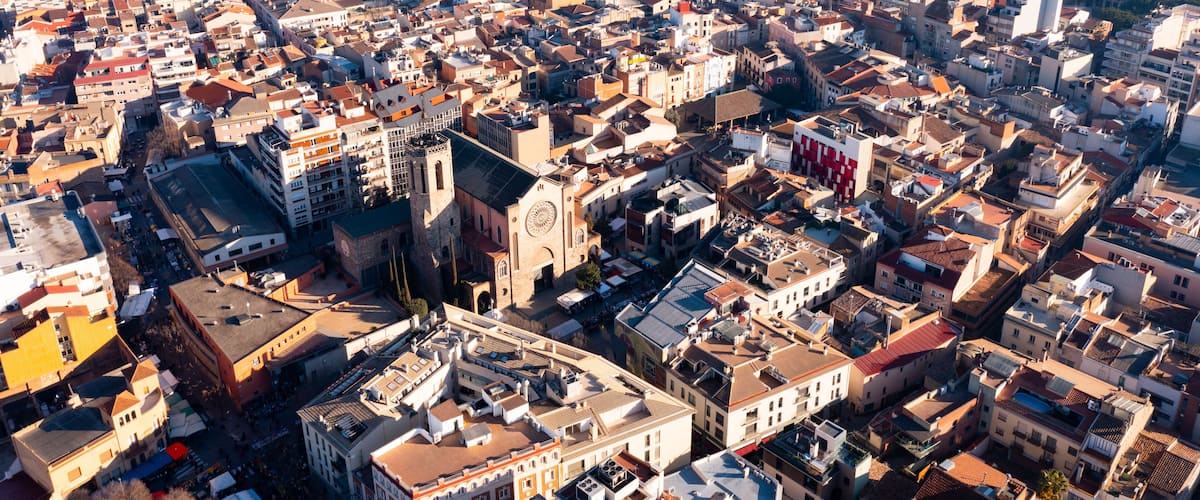 Aerial photo of Granollers with view of residential buildings in daytime, Catalonia, Spain.