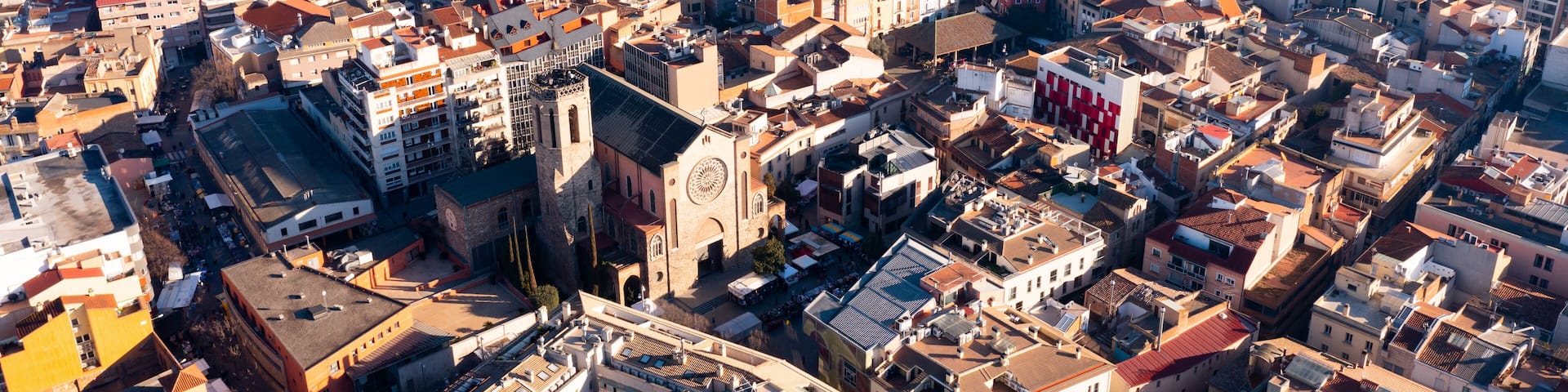 Aerial photo of Granollers with view of residential buildings in daytime, Catalonia, Spain.