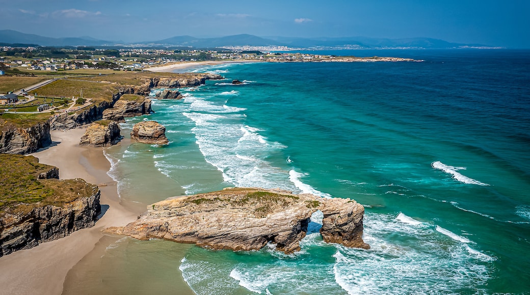 Aerial View of Beach of the Cathedrals, Ribadeo Galicia, Lugo, Spain