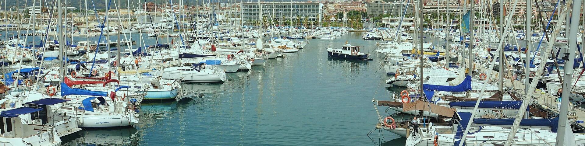A marina filled with numerous sailboats and yachts docked along a calm waterway.