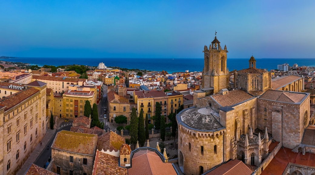 Aerial view of the Primatial Cathedral of Tarragona, a Roman Catholic church in Tarragona, Catalonia, Spain