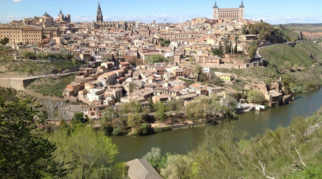 Beautiful day in Toledo, Spain. This magnificent view of the city can be seen from the Mirador across the river.
