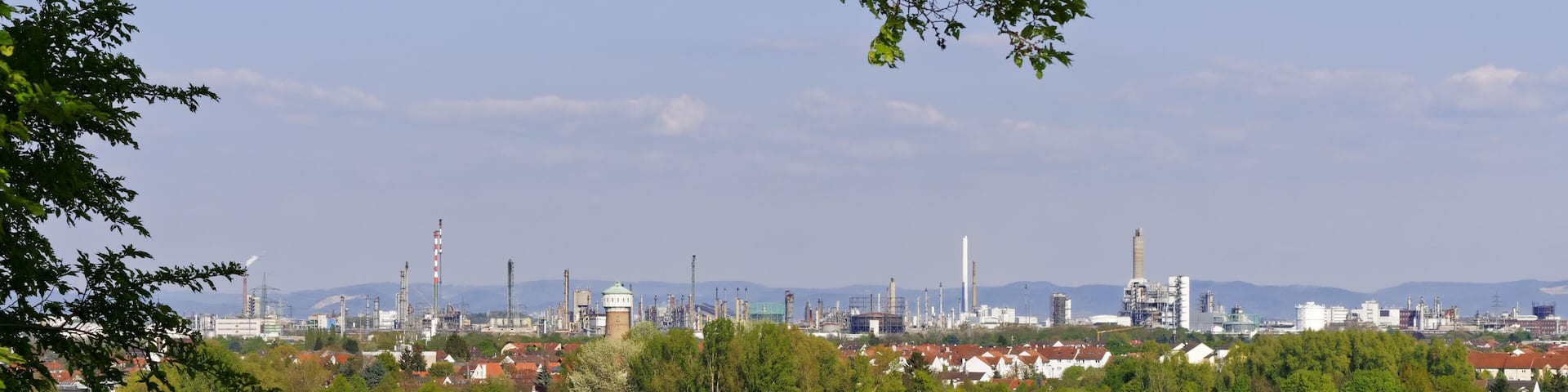 Chemical production plants in Ludwigshafen as seen from Frankenthal in Germany.