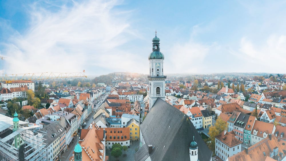 aerial panoramic view of the Bavarian city Freising, Bavaria, Germany