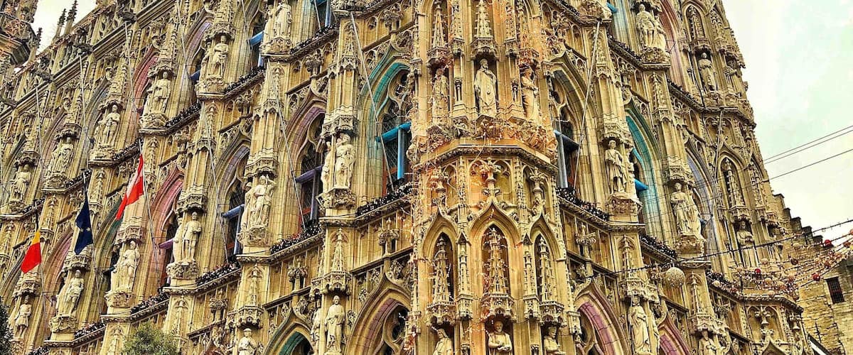 The ornate and beautiful town hall in Leuven, Belgium.
