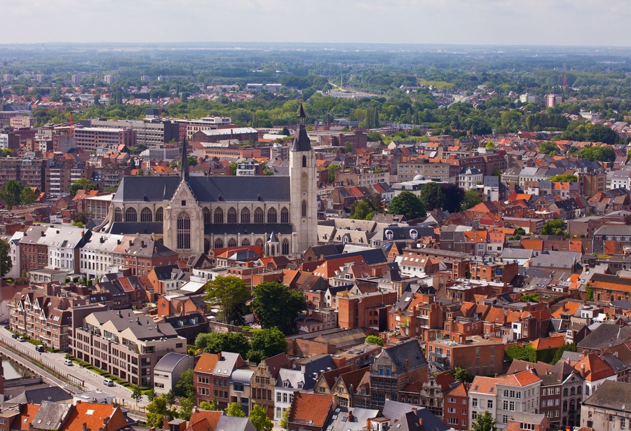 View of the city of Malines (Mechelen) from height of bird's flight, Belgium