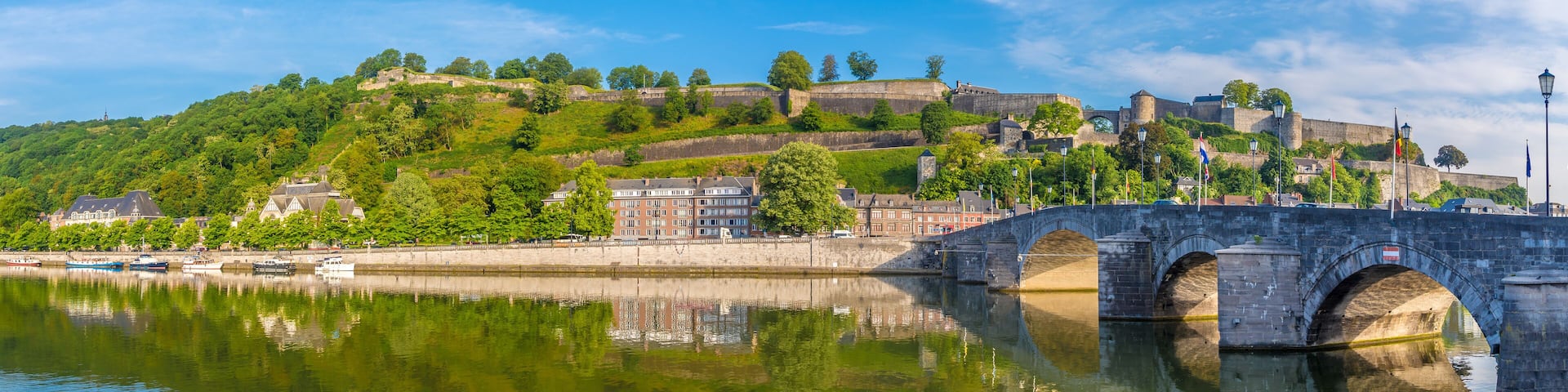 Panoramic view at the Citadel with Old bridge over Meuse river in Namur - Belgium