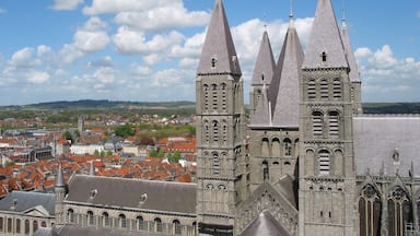 Una catedral histórica con tres altas torres y un campanario grande.