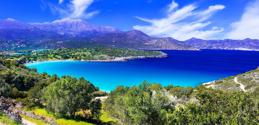 Most beautiful beaches of Crete island -Istron bay near Agios Nikolaos, Greece