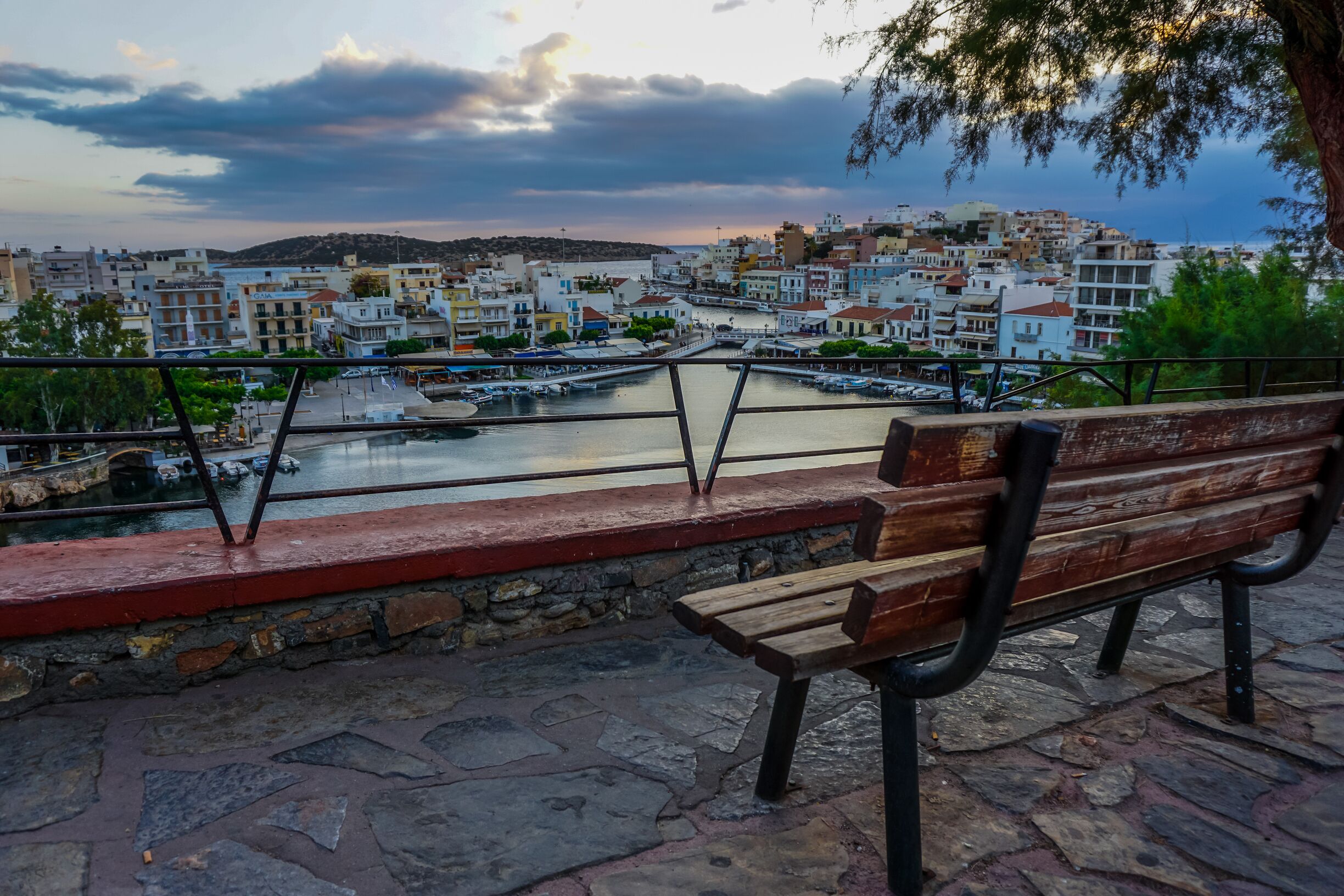 Lake voulismeni from hills before sunrise