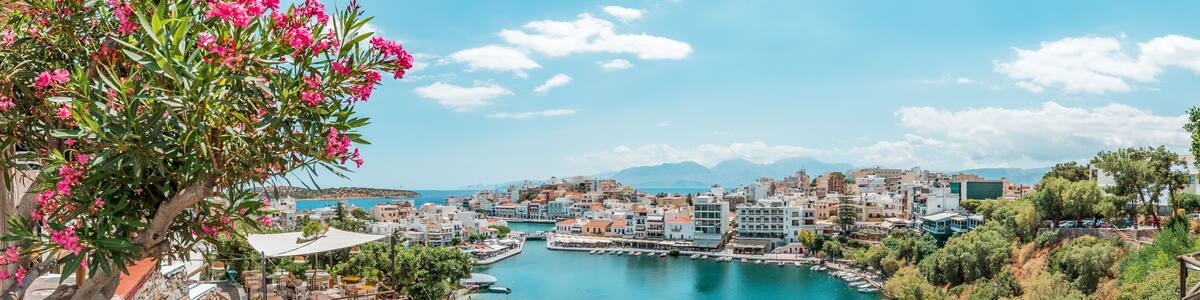 Agios Nikolaos, crete island, greece: view over lake Voulismeni (Vouliagmeni) and the pittoresk harbour city