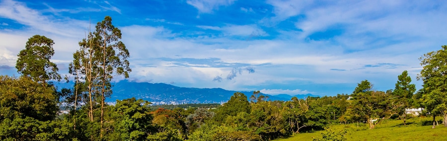 Beautiful mountain landscape city panorama forest trees nature Costa Rica.