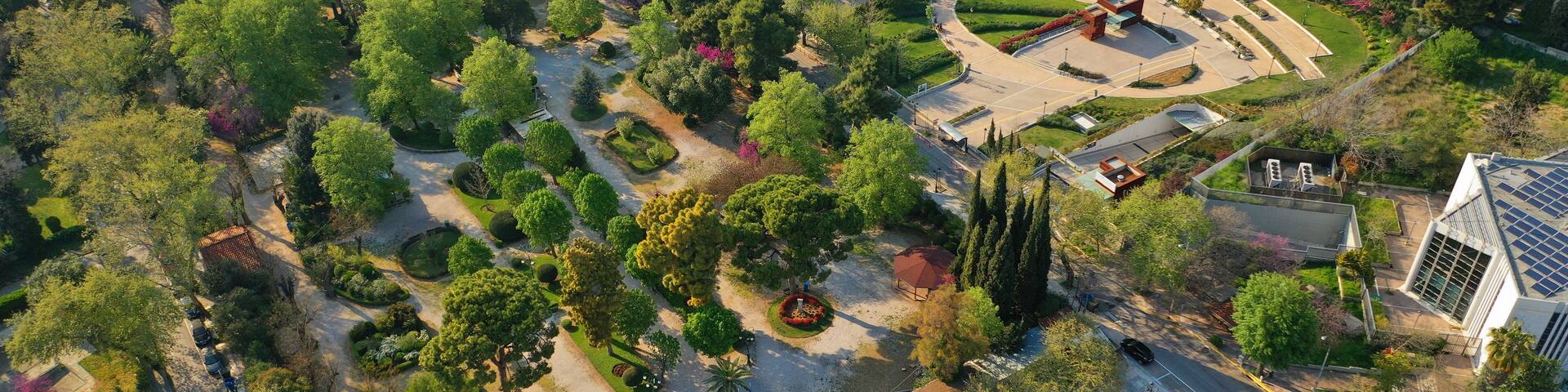 Aerial drone photo of main park of Kifisia district or Alsos Kifisias, North Athens, Attica, Greece