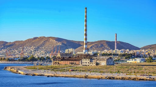Abandoned industrial works viewed from cruise ship leaving Piraeus.