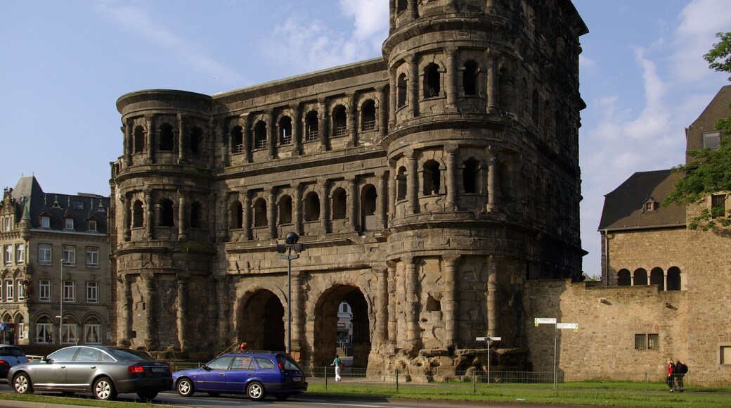 Porta Nigra (Black Gate) in Trier, Germany, best preserved Roman building north of the Alps, and World Heritage Site of UNESCO