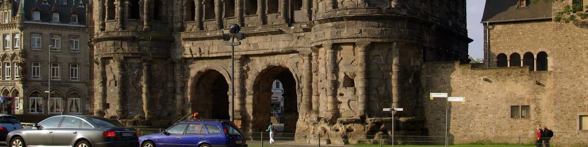 Porta Nigra (Black Gate) in Trier, Germany, best preserved Roman building north of the Alps, and World Heritage Site of UNESCO