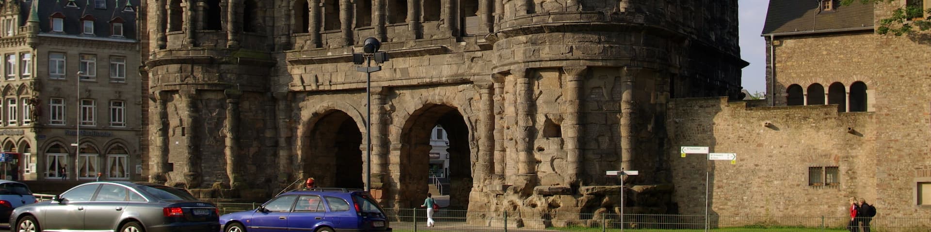 Porta Nigra (Black Gate) in Trier, Germany, best preserved Roman building north of the Alps, and World Heritage Site of UNESCO