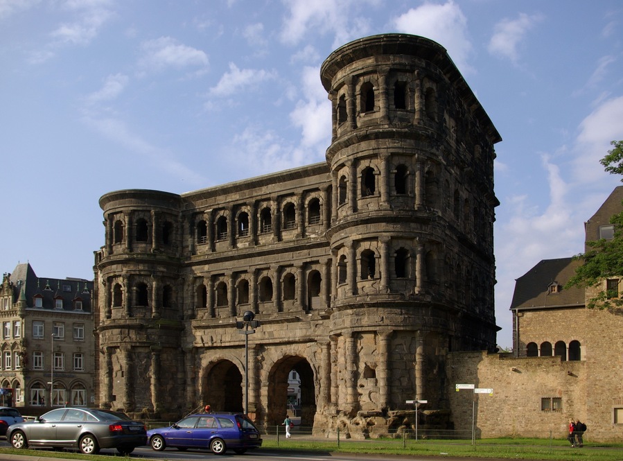 Porta Nigra (Black Gate) in Trier, Germany, best preserved Roman building north of the Alps, and World Heritage Site of UNESCO