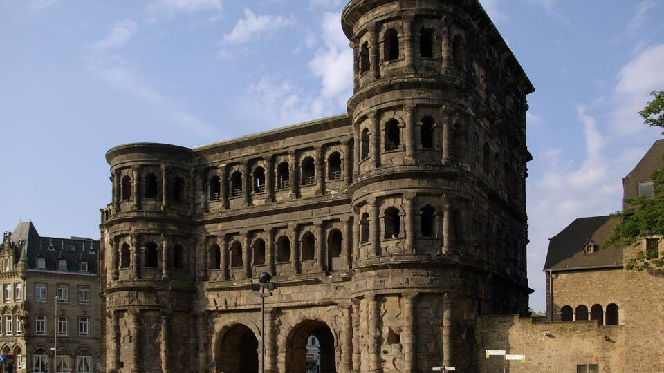 Porta Nigra (Black Gate) in Trier, Germany, best preserved Roman building north of the Alps, and World Heritage Site of UNESCO