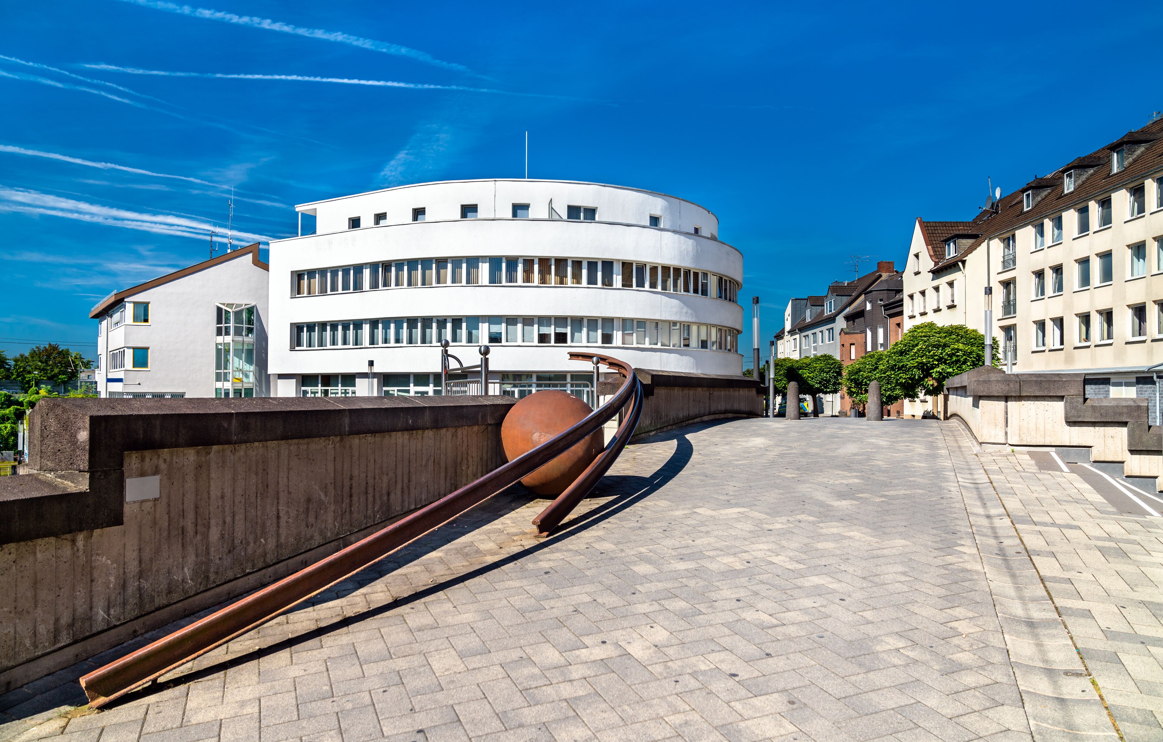 Rail monument on a bridge in Troisdorf - North Rhine-Westphalia, Germany