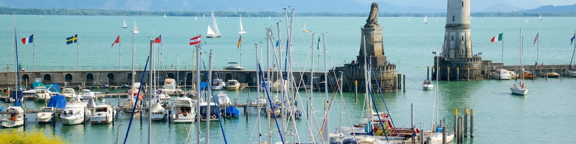 Baden-Wuerttemberg showing a lighthouse, a bay or harbor and a marina