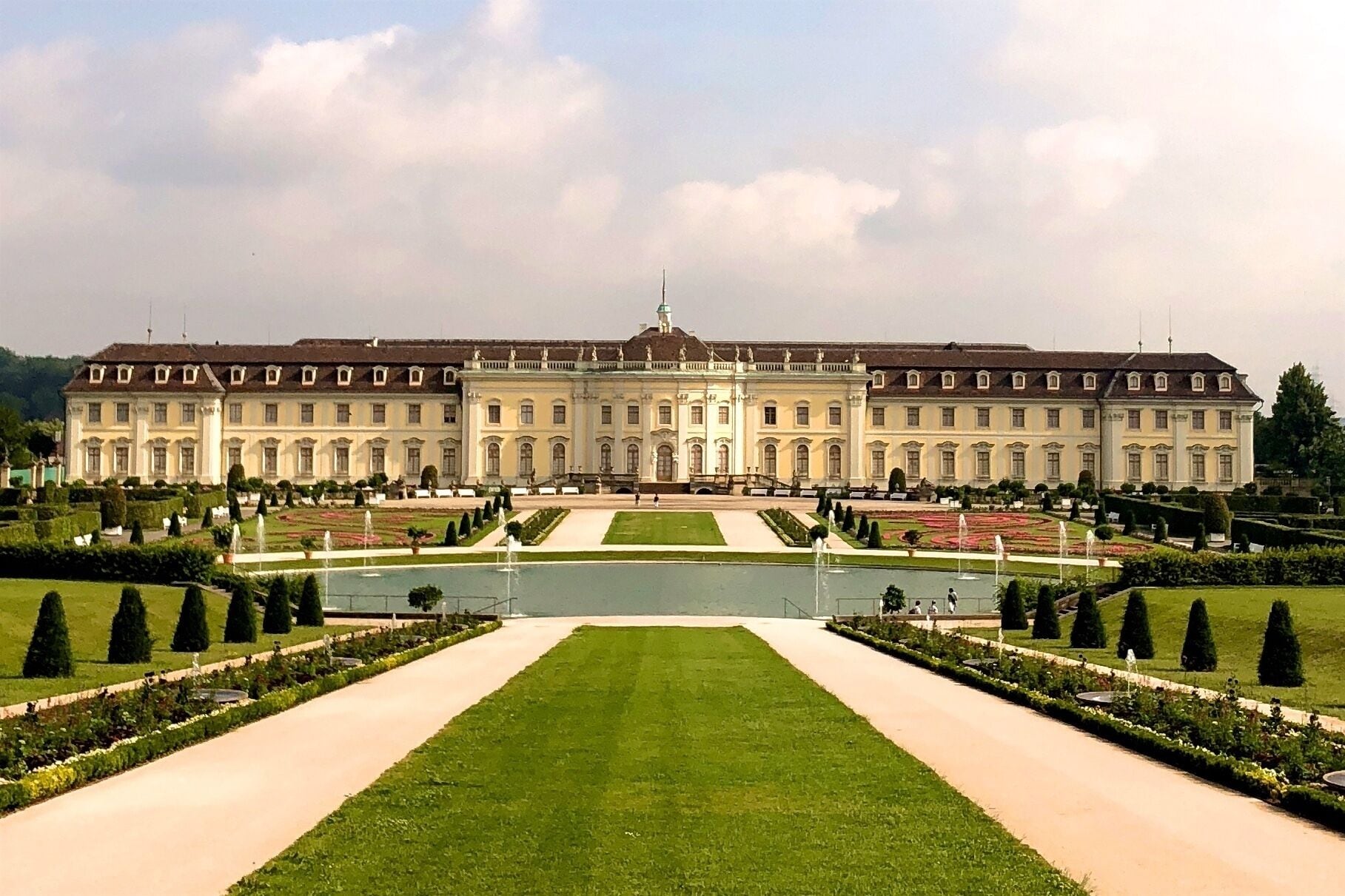 Ludwigsburg Palace, known natively as Residenzschloss Ludwigsburg, and as the "Versailles of Swabia," is a 452-room Baroque, Rococo, Neoclassical, and Empire palace on a 32 hectares estate containing an unattached lustschloss located in Ludwigsburg, Germany. The Residential Palace is one of the largest in Germany, and the only one from the Baroque period to not endure any damage during the Second World War.

Construction on the main palace began in 1704 by order of Duke Eberhard Louis and lasted until 1733 under architects Philipp Joseph Jenisch, Johann Friedrich Nette, Donato Giuseppe Frisoni, Philippe de La Guêpière, and later Nikolaus Friedrich von Thouret, who modified parts of the palace complex for King Frederick I of Württemberg. 