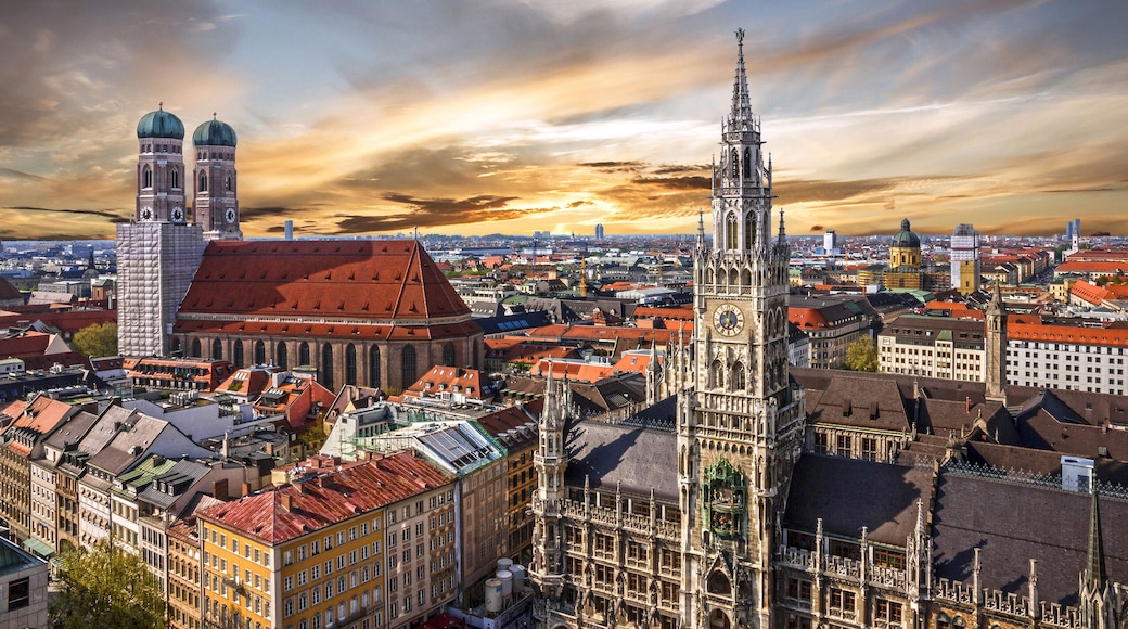 Munich sunset panoramic architecture, Bavaria, Germany.