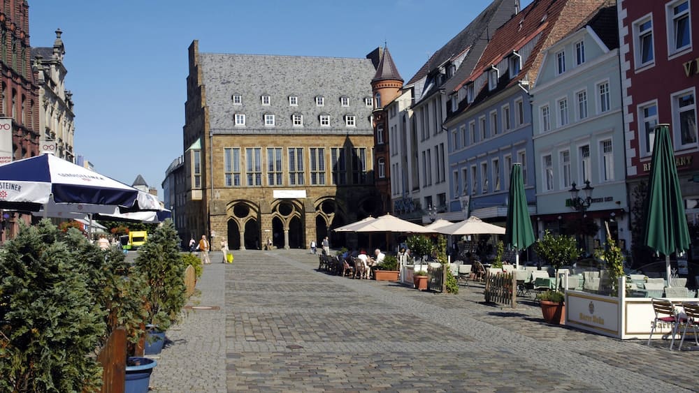 Market place with historical town hall Minden Teutoburg Forest North Rhine-Westphalia Germany