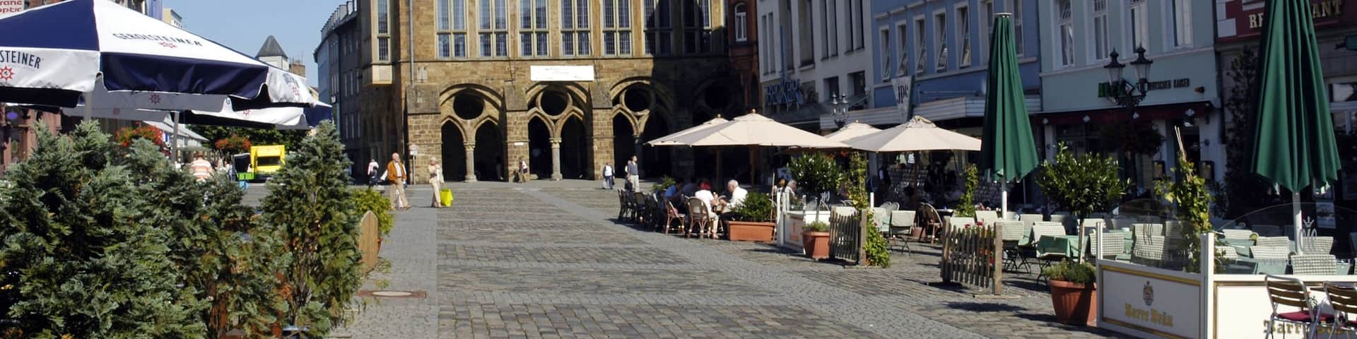 Market place with historical town hall Minden Teutoburg Forest North Rhine-Westphalia Germany