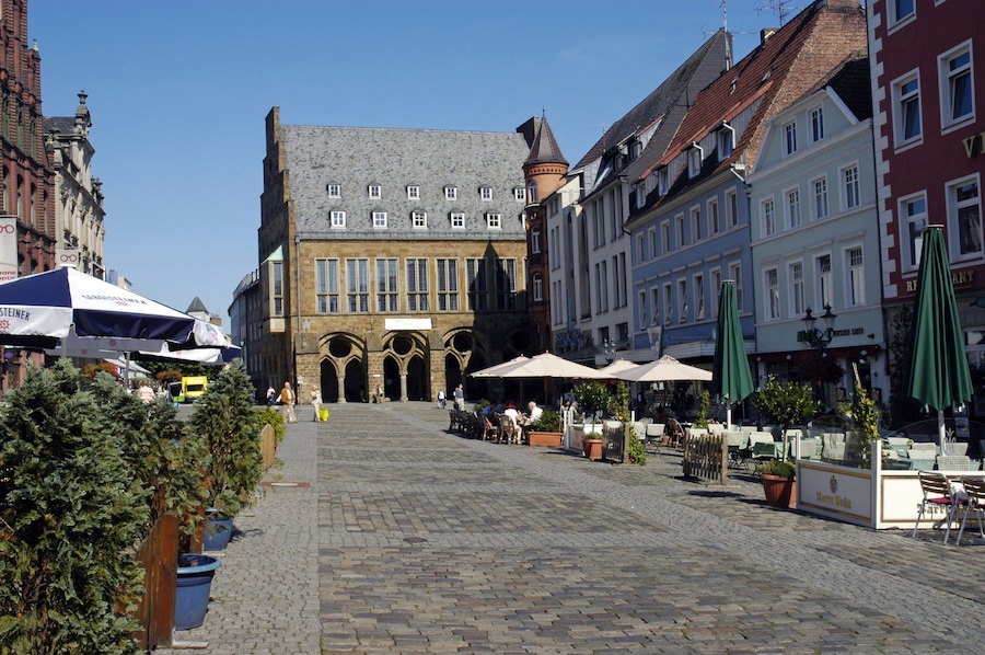 Market place with historical town hall Minden Teutoburg Forest North Rhine-Westphalia  Germany