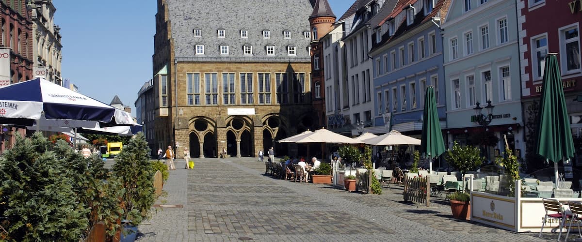 Market place with historical town hall Minden Teutoburg Forest North Rhine-Westphalia Germany