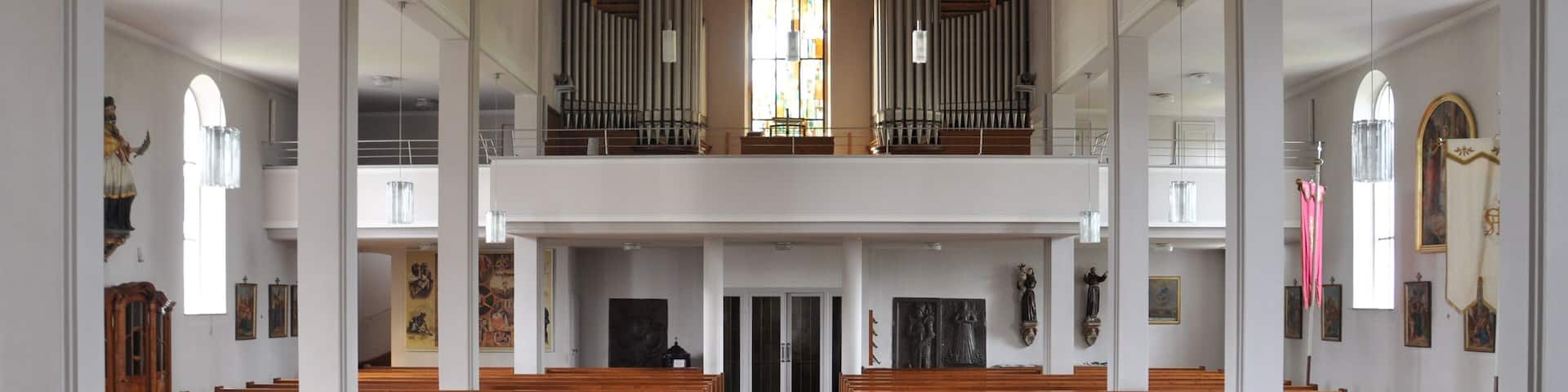 Leupolz, Stadt Wangen im Allgäu, Katholische Pfarrkirche St. Laurentius, Blick zur Empore