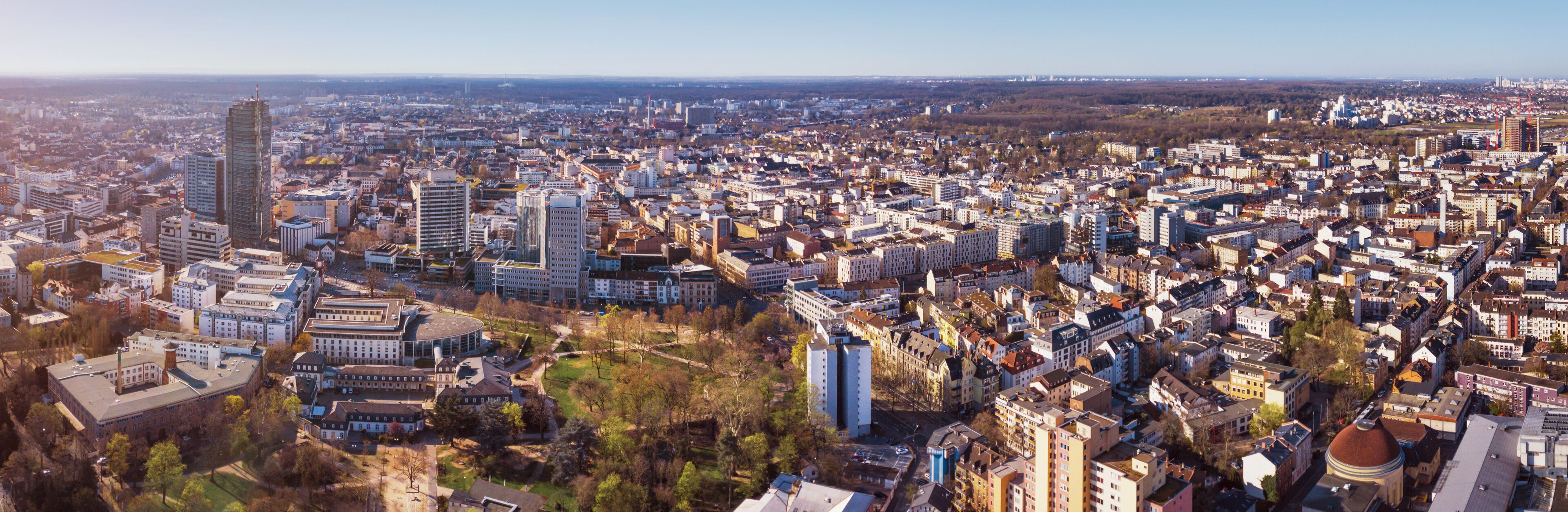 a large panoramic - harbor in Offenbach with a view to frankfurt