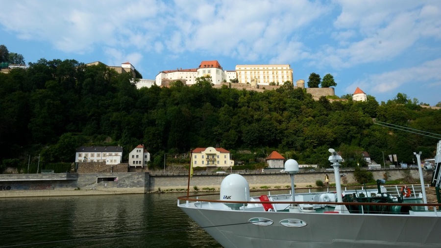 Veste Oberhaus is a fortress that was founded in 1219 and, for most of its time, served as the stronghold of the Bishop of Passau, Germany.  The fortress is located on the mountain crest St. Georgsberg on the left side of the Danube between it and the Ilz, and dominates the old city of Passau, which it faces across the Danube. Below Oberhaus on the promontory between the two rivers is Veste Niederhaus, part of the fortress system.