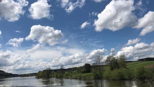 Clouds cascading along the Danube as we leave Passau...