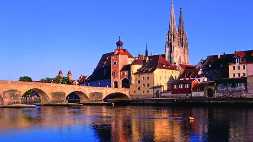 Regensburg featuring heritage architecture, a bridge and a river or creek