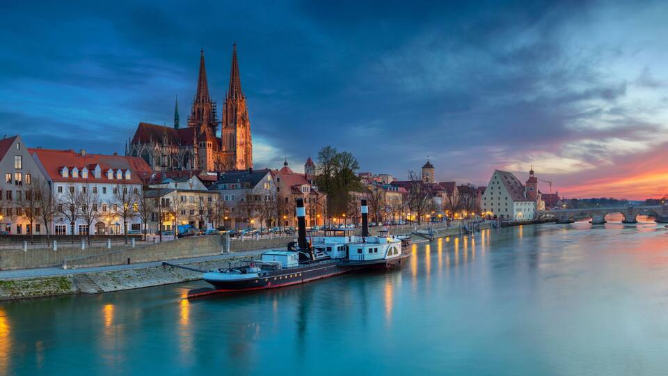 Regensburg. Panoramic cityscape image of Regensburg, Germany during spring sunset.