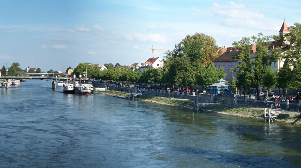 The Danube in Regensburg, seen from the medieval Regensburg Stone Bridge.