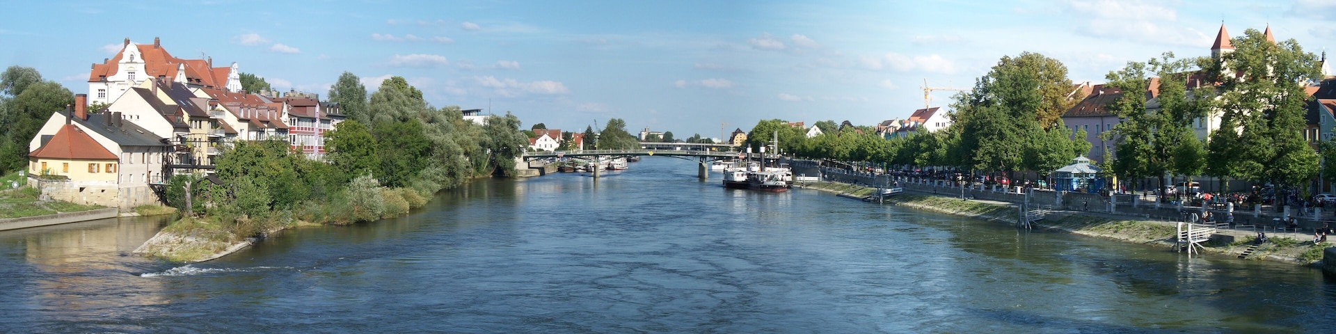 The Danube in Regensburg, seen from the medieval Regensburg Stone Bridge.