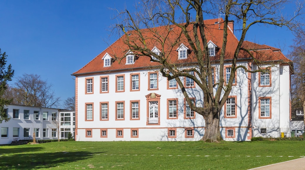 Panorama of park and historic mansion Reckenburg in Wiedenbruck, Germany