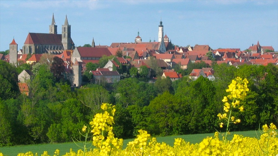 Rothenburg ob der Tauber which includes a city, a house and flowers
